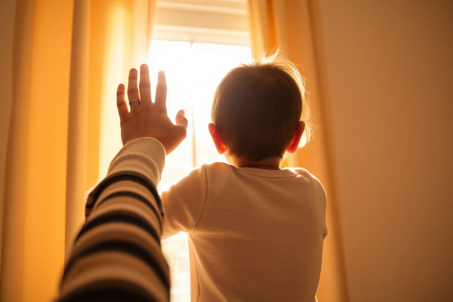 A child reaching upward in warm light